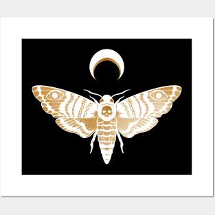 Death’s Head Moth White and Gold Posters and Art